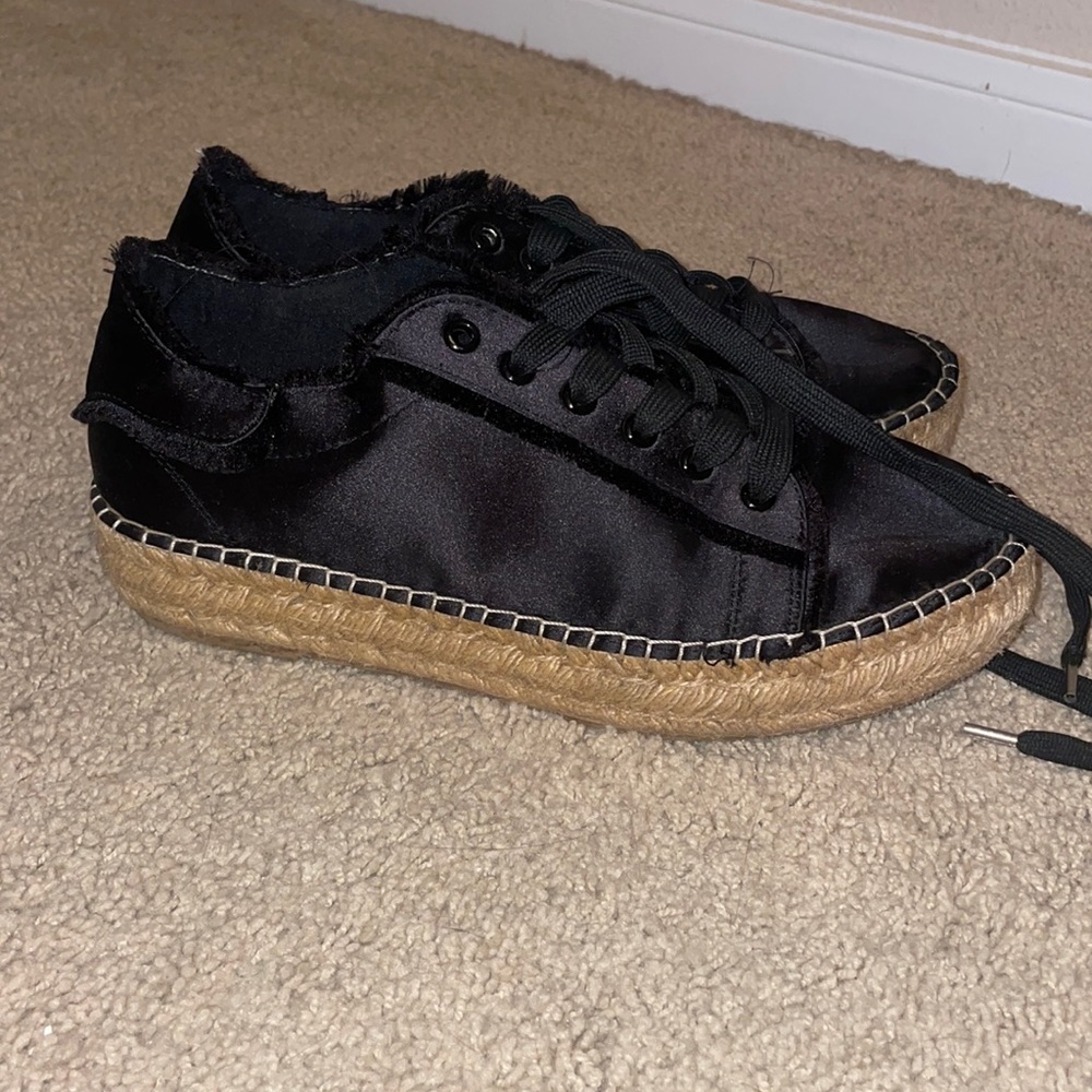 Steven By Steve Madden black Satin Espadrille Sneakers 9.5M Lace Up Platform